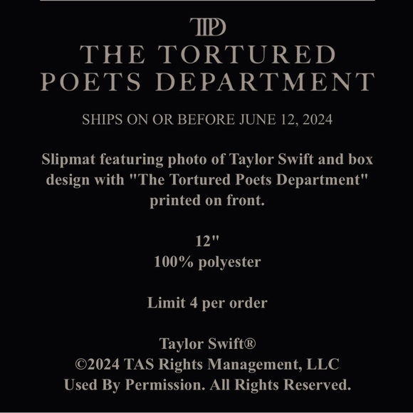NEW Taylor Swift TTPD Vinyl Slip Mat - Picture 4 of 5